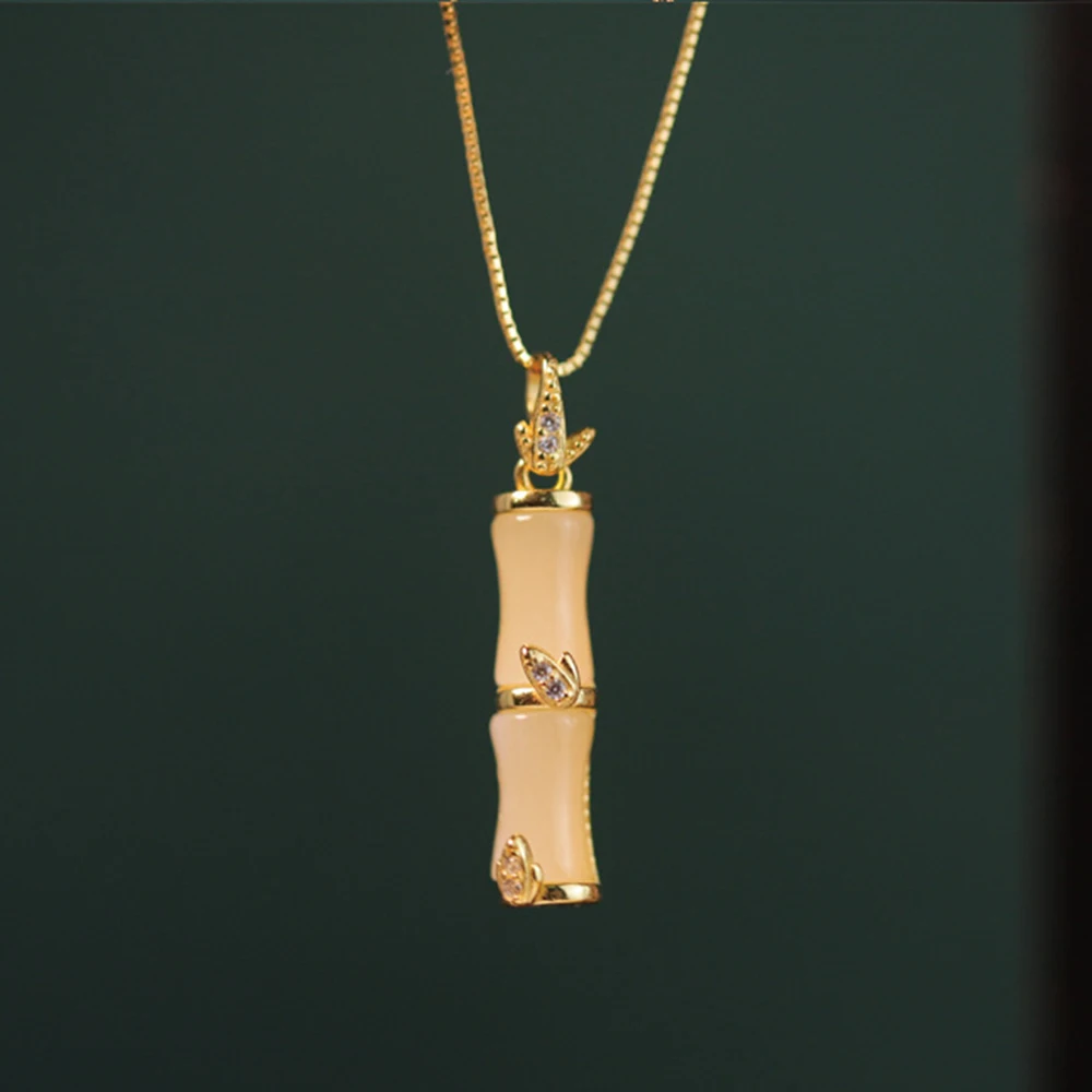 

20274 New S925 Silver Set Jade Chinese Style Necklace Women Pure Silver Plated Gold Lock Bone Chain Gift