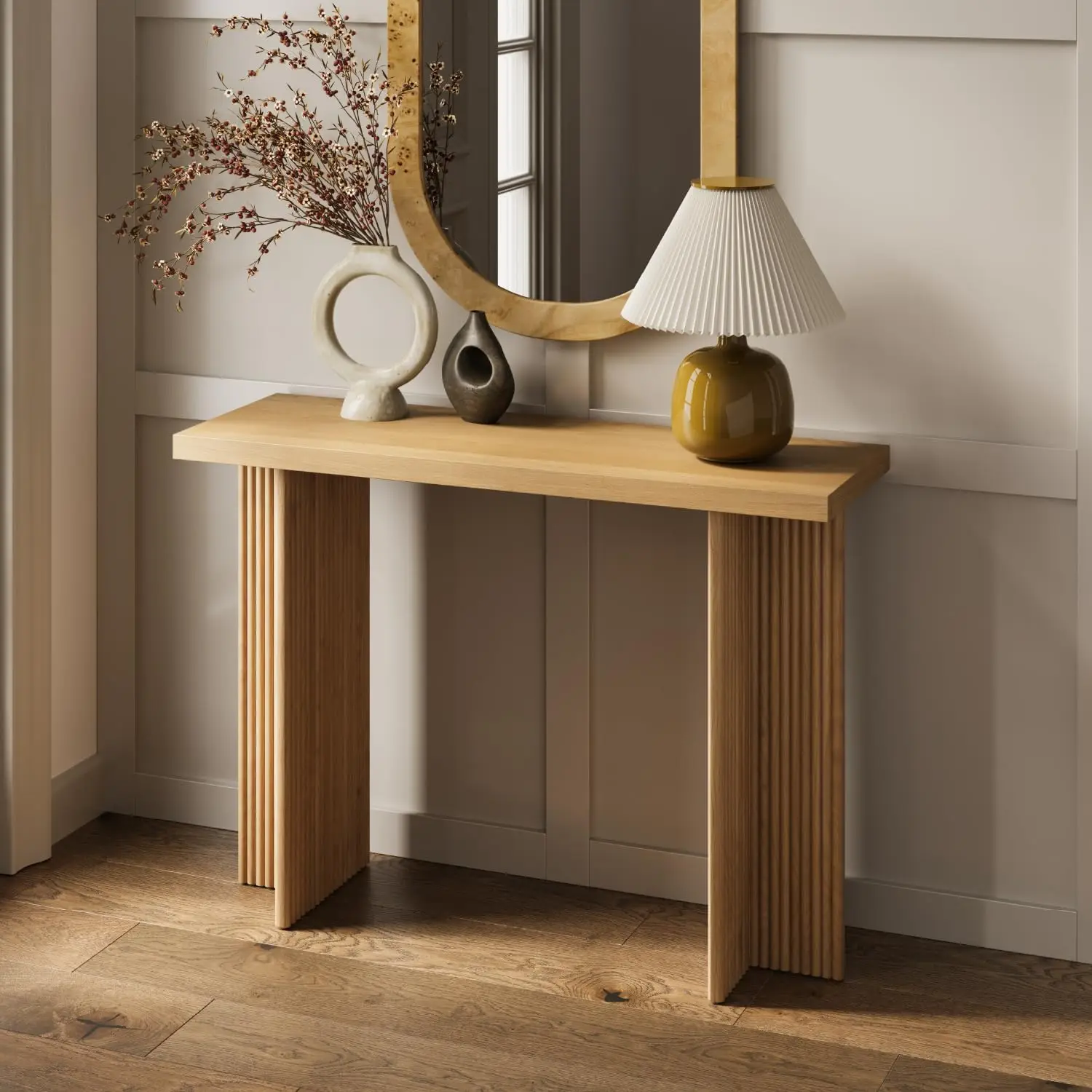 Fluted Console Table-Small Entry Table for Narrow Spaces-Living Room Furniture Solid Wood Entryway