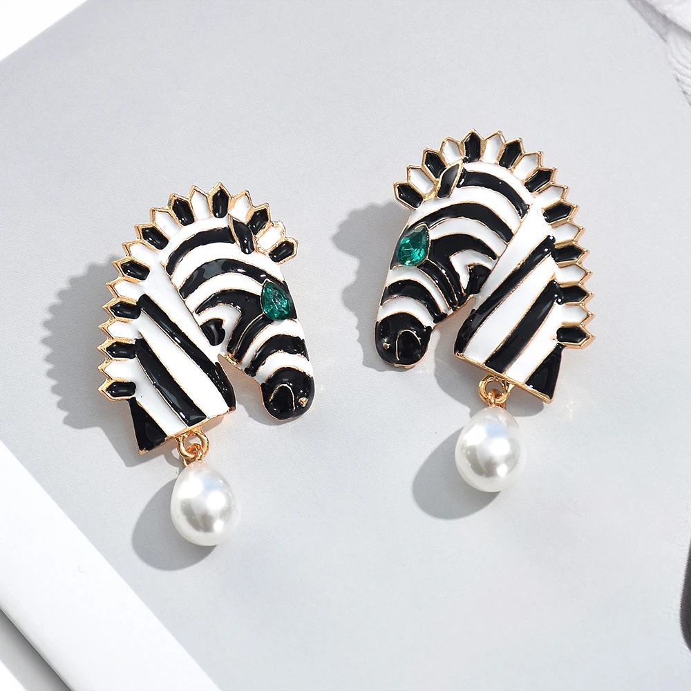 Fashion Trend Metal Earrings Statement Zebra Animal Drop earrings Women's Jewelry Accessories dangle earrings drop earrings animal earrings long earrings