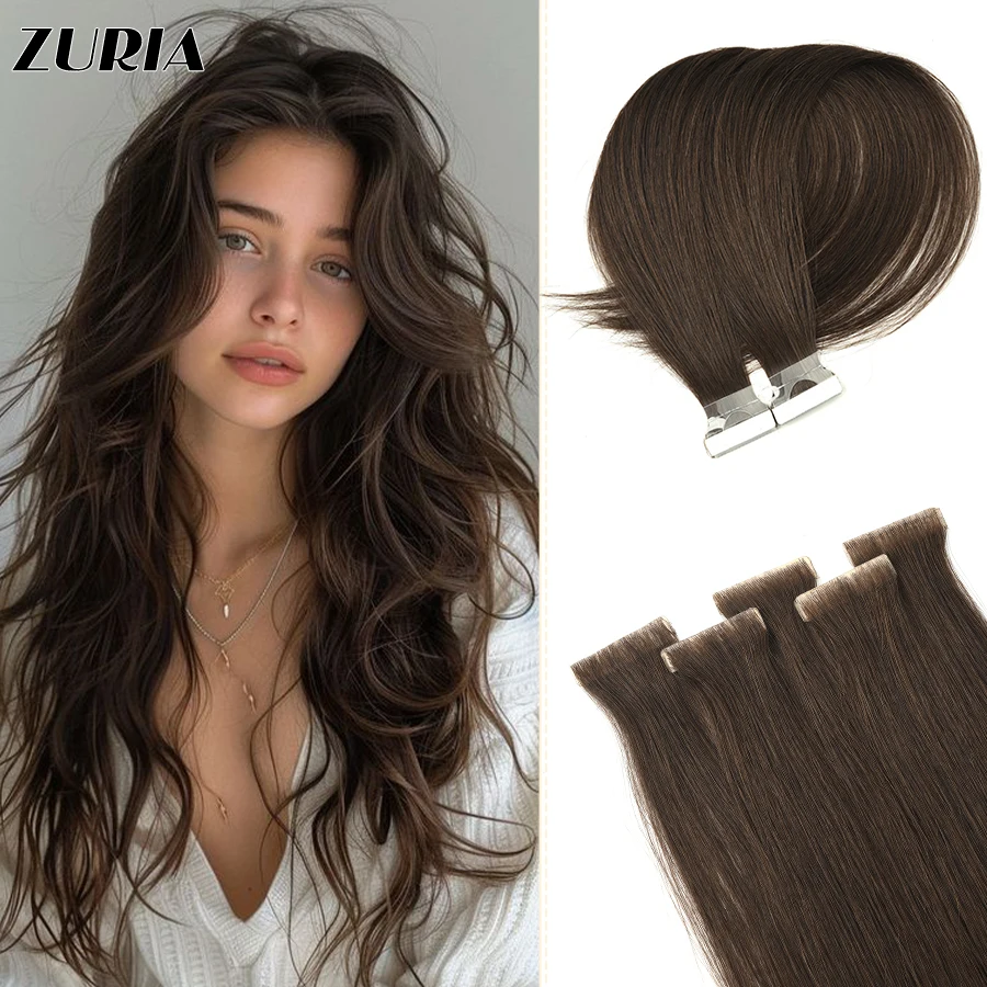 

ZURIA PU Skin Weft Tape Hair Extensions 8pcs Invisible Tape In Hair Extensions Straight Remy Human Hair 12" 16" 20" 24"