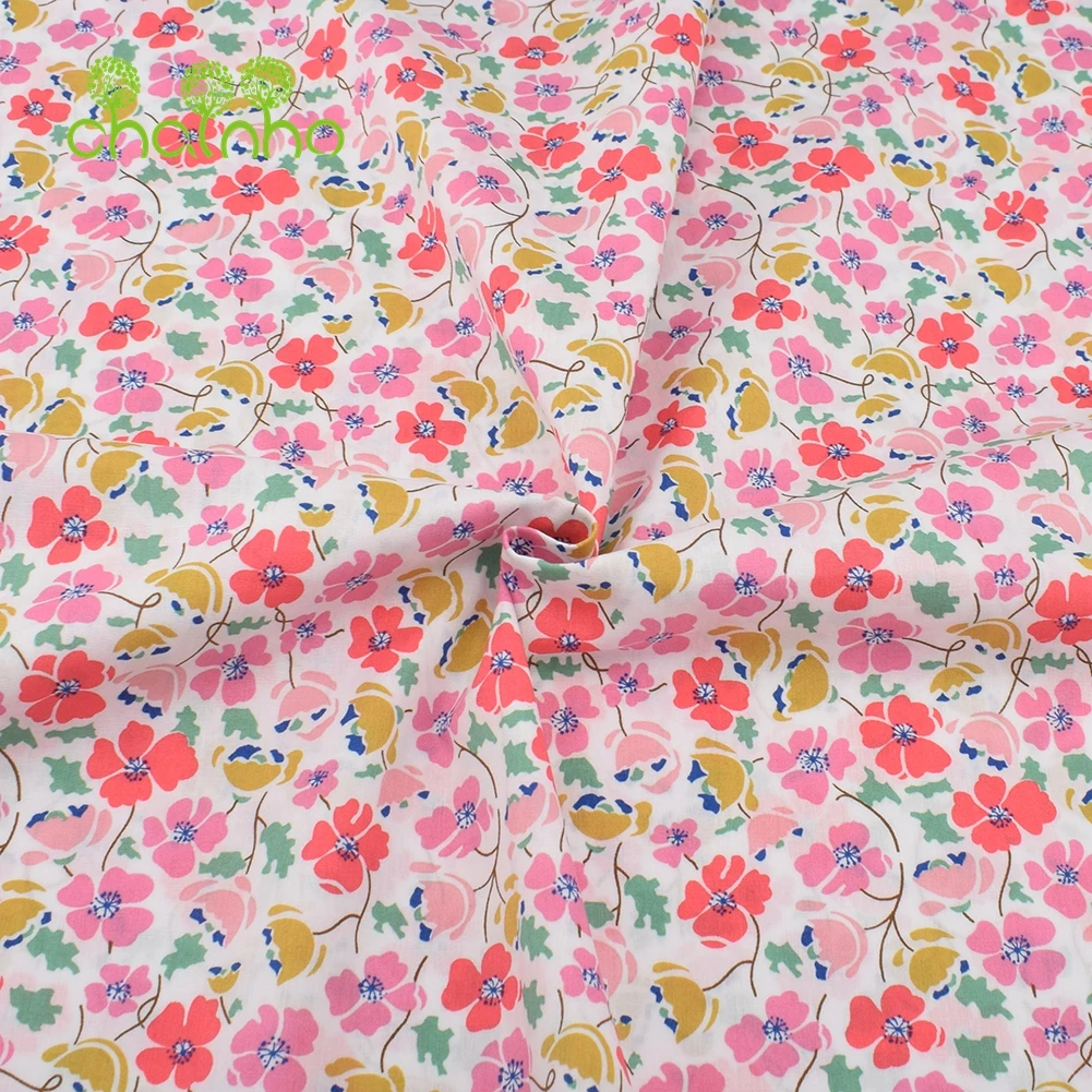 Chainho,Printed Plain Weave Poplin Cotton Fabric,DIY Sewing Quilting Material,Patchwork Cloth,Floral Series,3 Sizes,15PC108