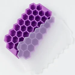 Reusable Silicone Honeycomb Ice Cube Tray with Removable Lid - 37 Cavity BPA Free Design (PURPLE)