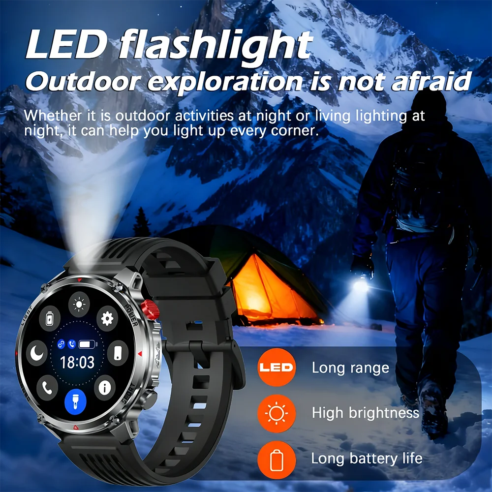 2026 New Fashion Luxury 1100mAh Battery 1.7-inch HD Screen Compass Wireless Call Flashlight 100+Sports Outdoor Sports smart 3
