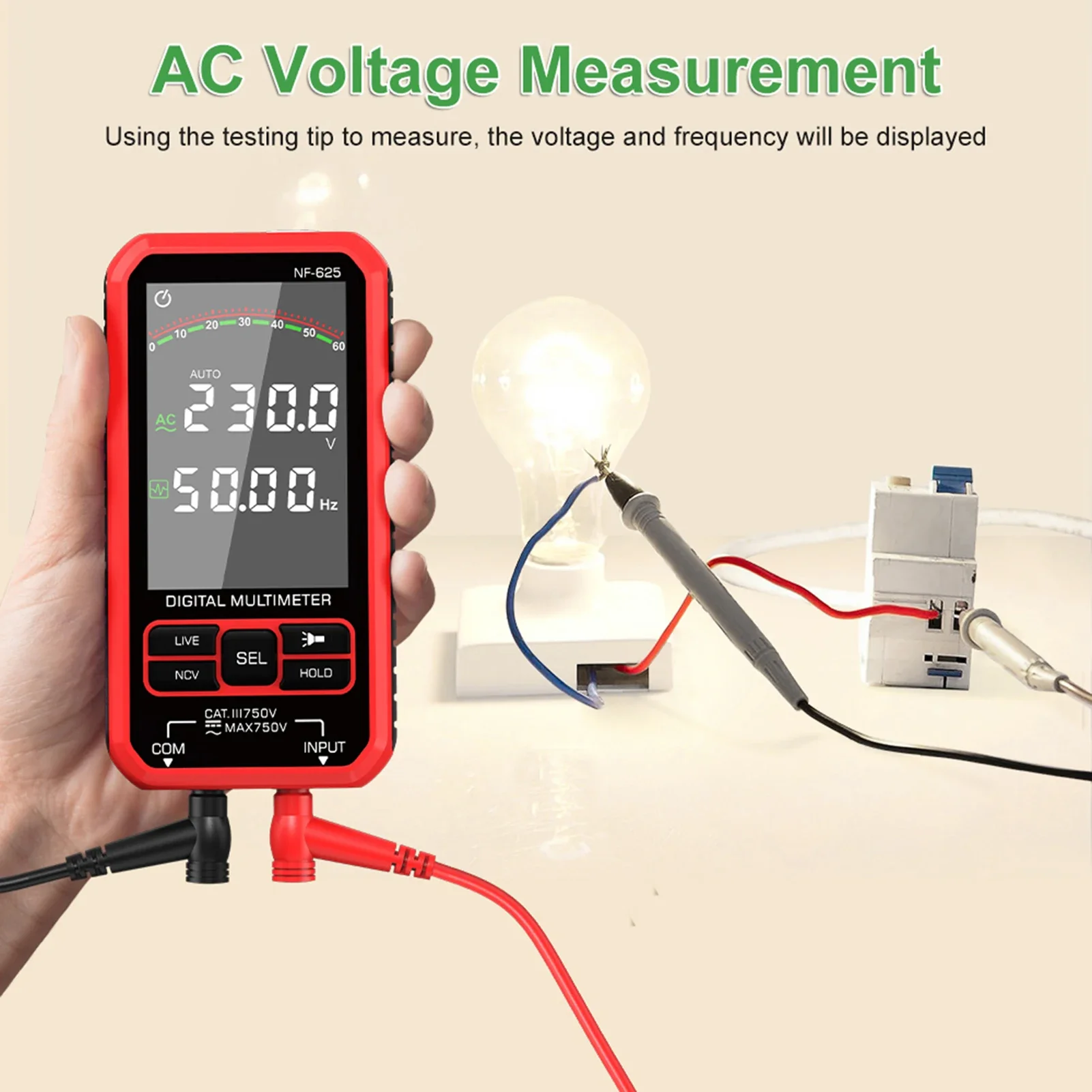 NF-625 Smart Digital Multimeter, 6000 Counts, Rechargeable Multitester with Larg