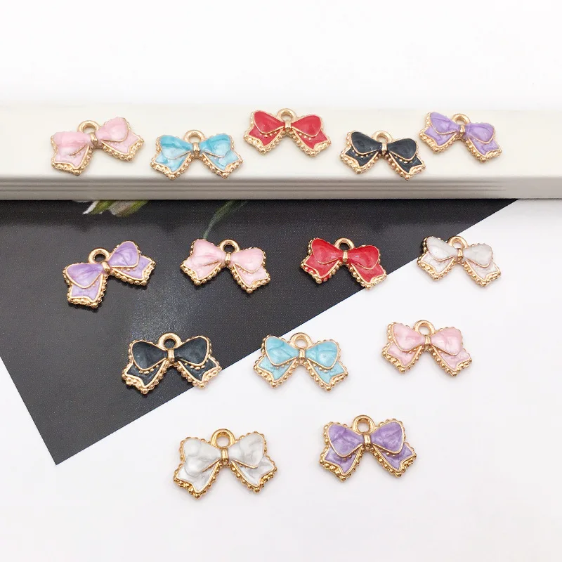 60Pcs Enamel Earrings Charms Bow Knot Metal Alloy Pendants for Jewelry Bracelet Necklace DIY Making Findings Supplies 10x15mm