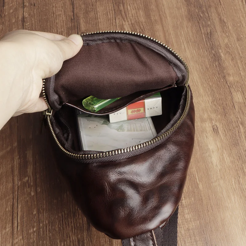 NZPJ Men's Retro Genuine Leather Crossbody Chest Bag Casual Outdoor Fashionable Sling Bag for Men