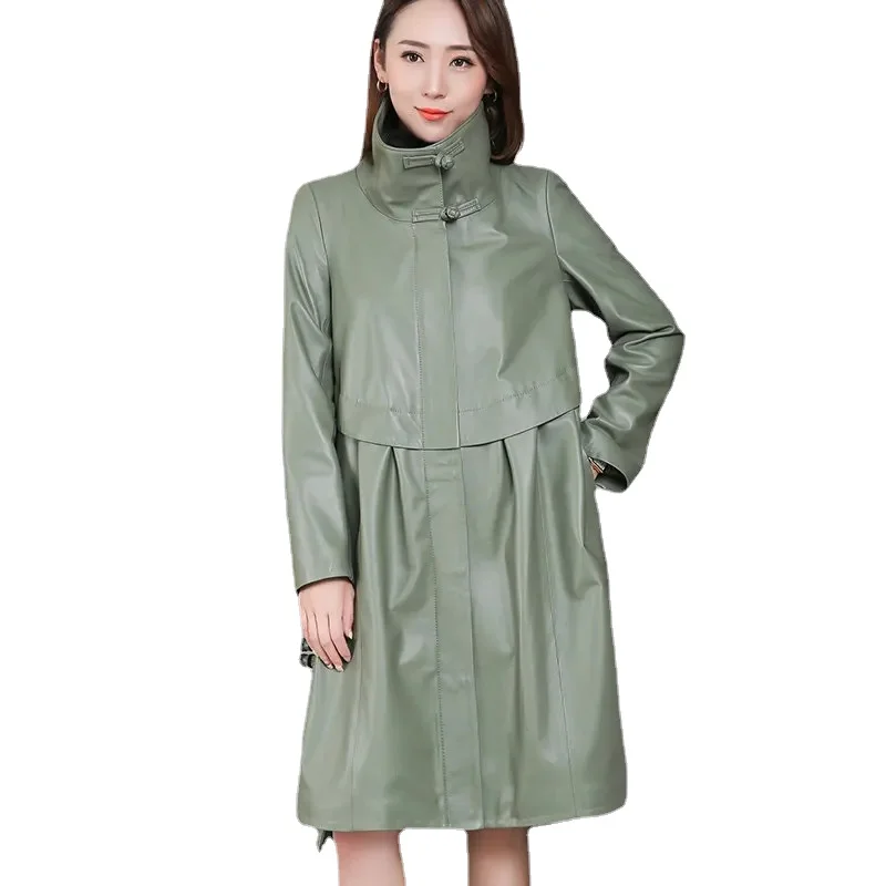 Genuine Leather Coat Women Trenchcoat Natural Sheepskin Jacket Female Extra Large Midium Loose Korean Stand Collar Outwear 8XL F