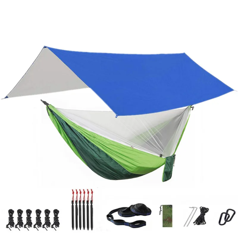 Camping Hammock with Bug Net and Rainfly Tarp,118x118in Portable Waterproof and UV Protection Hammock Tent for Indoor, Outdoor 