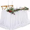 White Table Skirts Chiffon Semi-Sheer Tablecloths for Backyard Weddings Birthday Party Baby Shower Cake Dinner Table Decorations 6