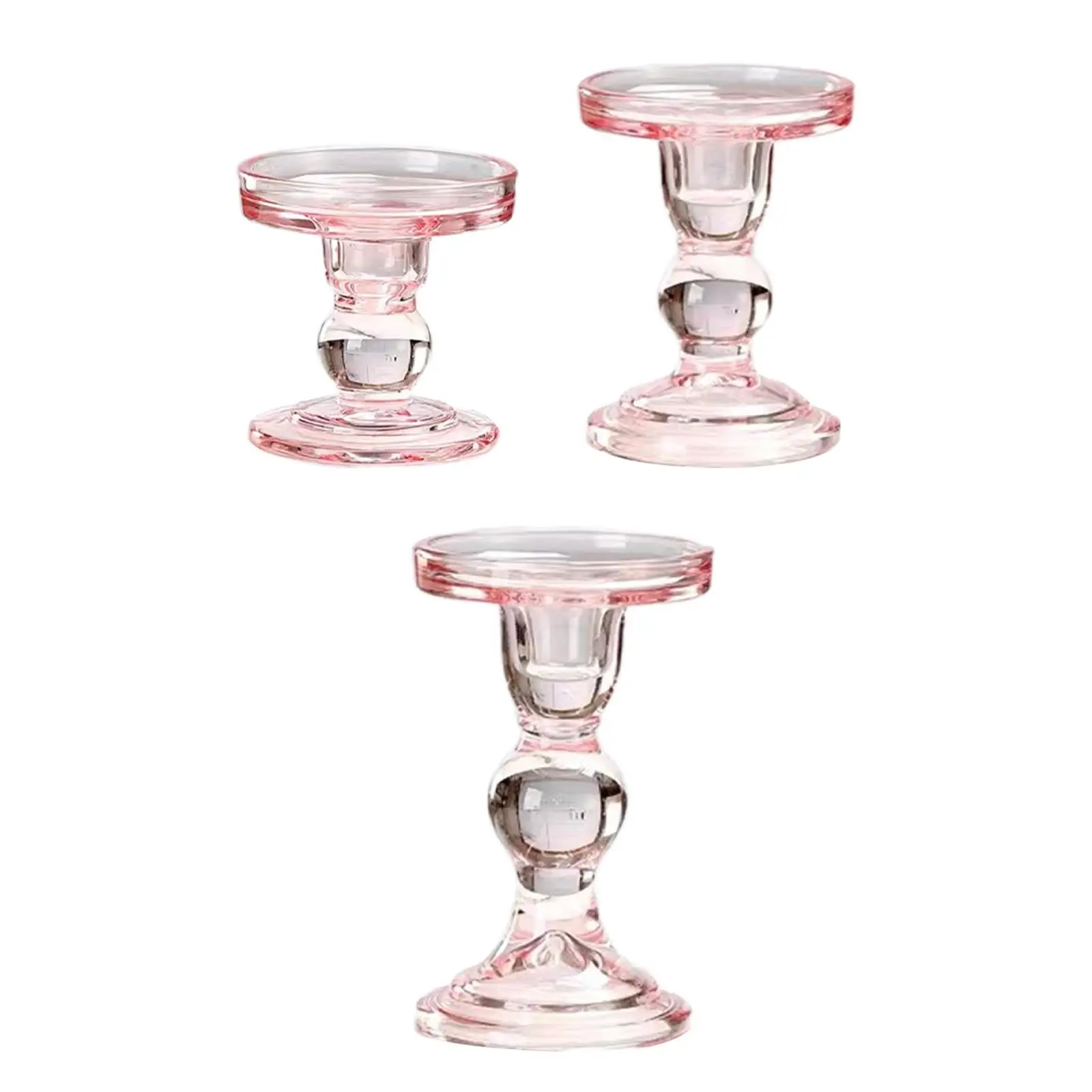 Candle Holder Pink Glass Candlestick Holder Pillar Candle Stand for Valentine's Day Wedding Dining Room Anniversary Festival