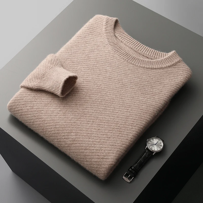100% Pure Wool Men's Round Neck Sweater Pullover Bottoming Shirt Autumn And Winter New High-End Luxury Fashion Cashmere Sweater