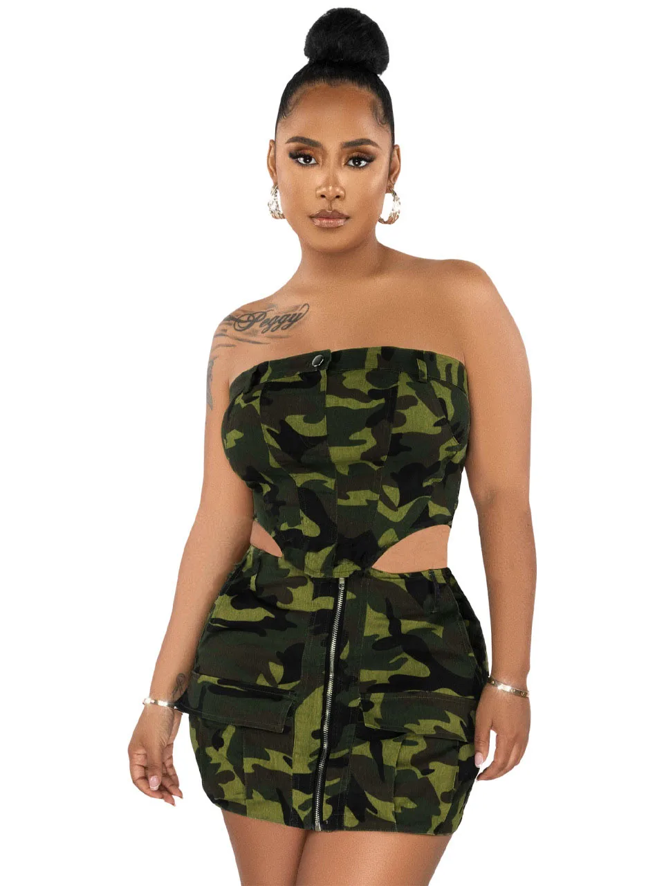 

Camouflage Print Two Piece Set Evening Party Sexy Zip Up Short Tank Corset Tops And Mini Skirts Night Club Outfits Women Sets