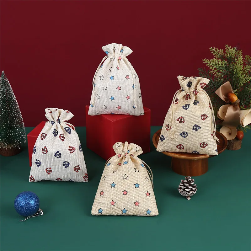 50pcs/lot 10x14, 13x18cm Cotton Linen Bag Wedding Party Favor Gift Packaging Bags Flower Printing Drawstring Pouches