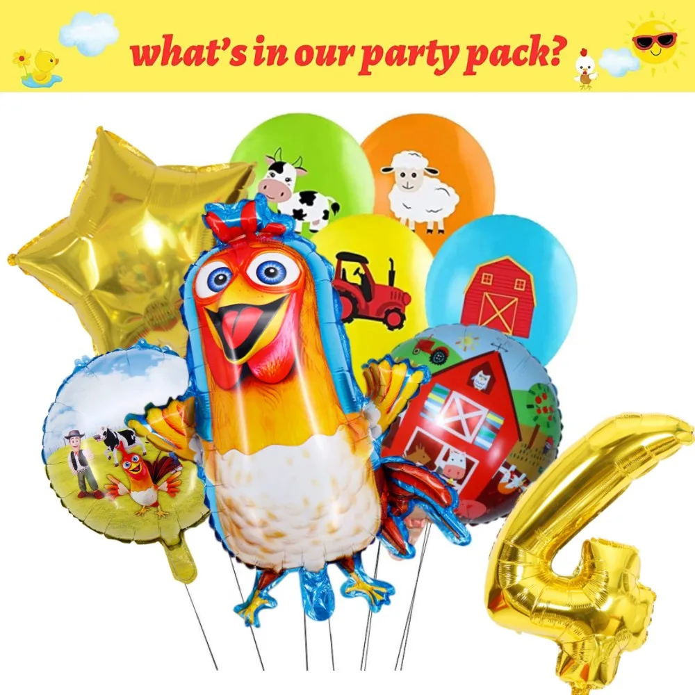Description Picture 4 of itemFarm Animals Party Decoration Balloons Cartoon Cow Chicken Pig Paper Tableware Backdrop Baby Shower Kids Birthday Party Supplies