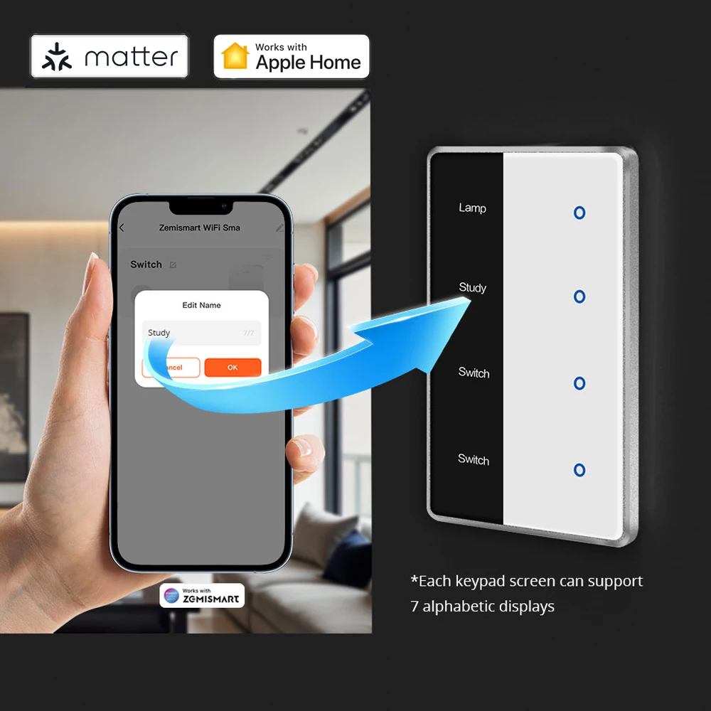 Gang Matter WiFi DIY Smart Name Switch US Touch Switch