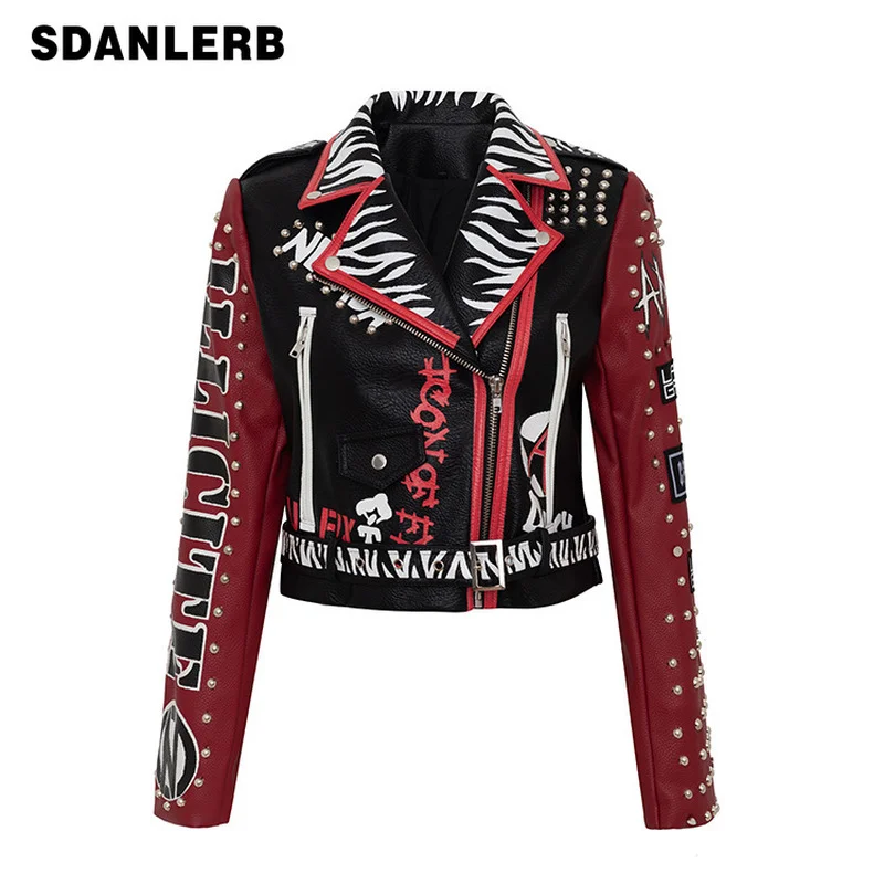 価格比較 女性のカラフルなストライプのレザーコート 長袖のジャケット グラフィティスタイル 秋と冬に最適 割引卸値 Outclasscars Com