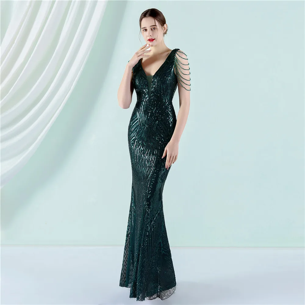 Deep V Sexy Sequined Mermaid Evening Dresses Formal Prom Pageant Wedding Party Robe Re Soirée Femme Robe De Soirée Se Mariage formal gowns for women Evening Dresses