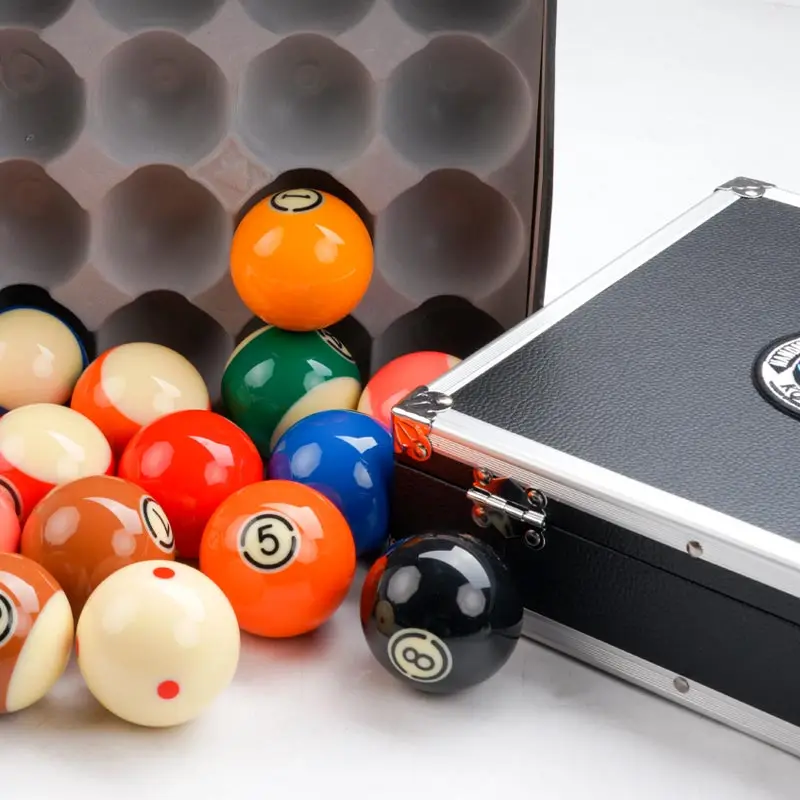 KONLLEN 16pcs Balls Set 57.2mm Resin Balls Crystal Smooth Unique Pool Cue Including Box Suitcase Billiard Accessory