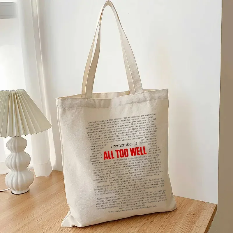 All Too Well Pattern Canvas Bag Tote Bags Taylor Music Shopping Handbag Travel Necessity Stylish Books Clutch Organizer