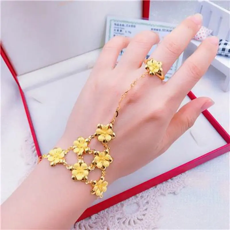 New 24K Gold Plated Bracelet Ring One Piece Bridal Wedding Jewelry YY10167