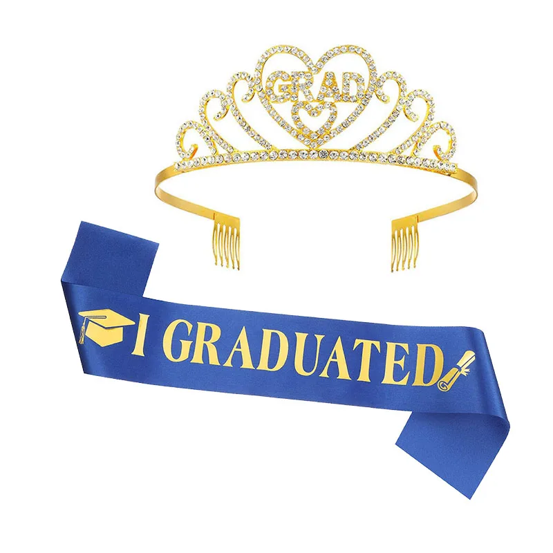 1set I Graduated Satin Sash with Rhinestone Crown Graduation Party Decoration Photo Booth Props Class of 2022 Gradute Supplies