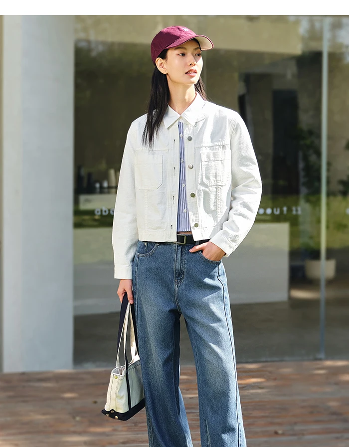 Denim Jacket Women Short Style Small And Taller Spring New Retro Round Neck Jacket Casual And Versatile Coats