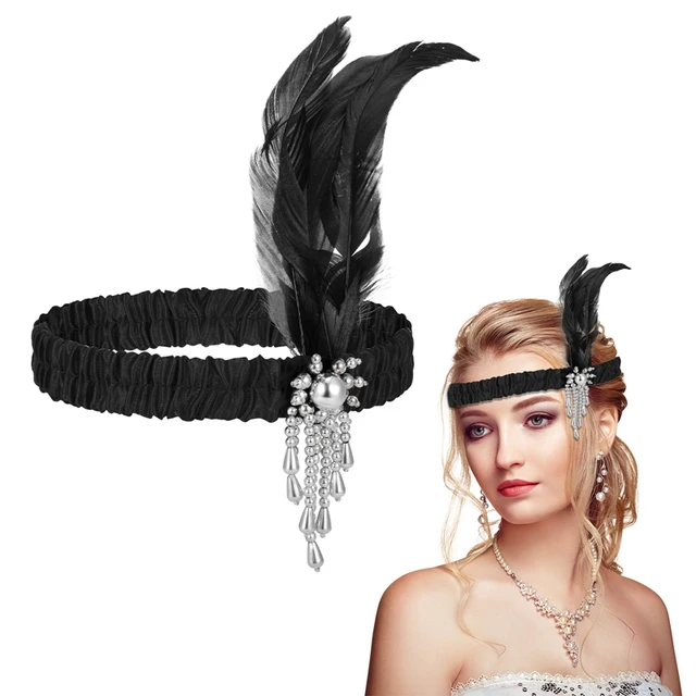 Headband Plume,Noir Bandeau Plume Accessoire Vintage Annee 20