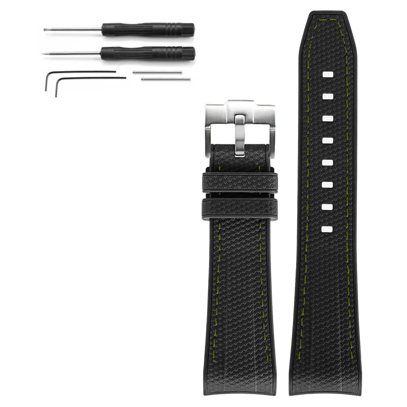 Green Abyss Waterproof Sport Woven Silicone Watch Band with Curved End Design, 22mm