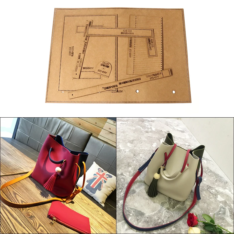 1Set Leather Craft Fashion Personality Wenwan Bag Storage Bag Sewing Pattern Hard Kraft Paper Stencil Template leather craft tools leather craft template