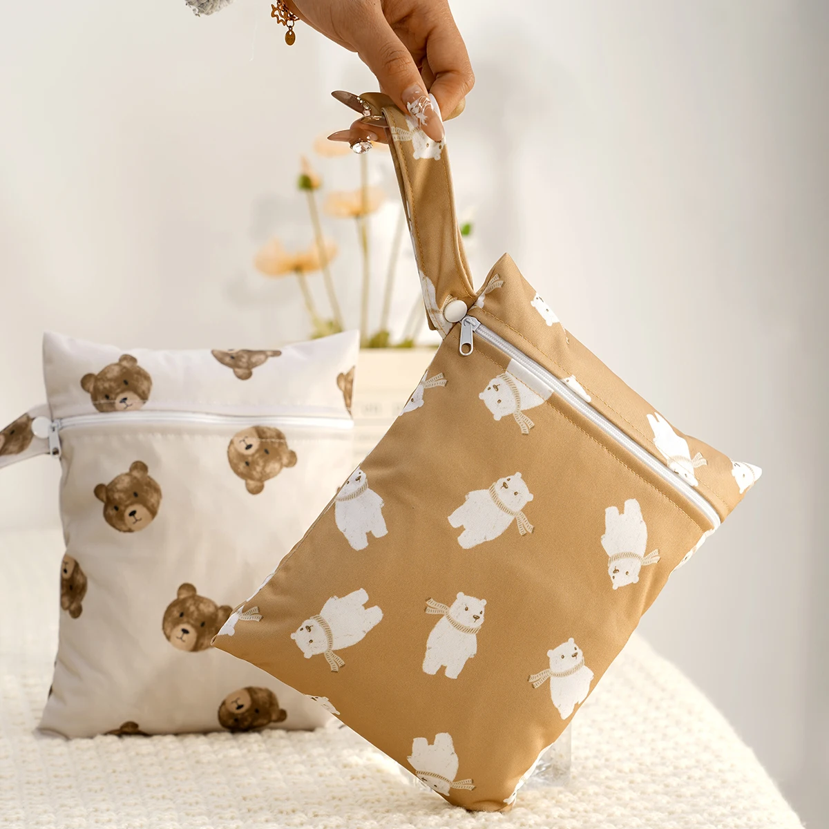 HOTLIKE 3 pezzi Wetbag Pannolini Riutilizzabile, Borsa per Pannolini, Sacchetto del Pannolino Lavabile con Zip Impermeabile Riutilizzabile Organizzatore, Bambino Bag per Viaggi Gym Vestiti (Stile 2