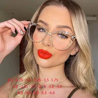 TR90 Metal Irregular Rhombus Frame Women's Nearsighted Glasses Anti-glare Spring Hinges Myopia Glasses -0.5 -1.0 -2.0 To -6.0 1