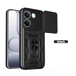 Rugged Heavy Duty Kickstand Ring Phone Case with Enhanced Protection for Poco X8 Pro (Black)