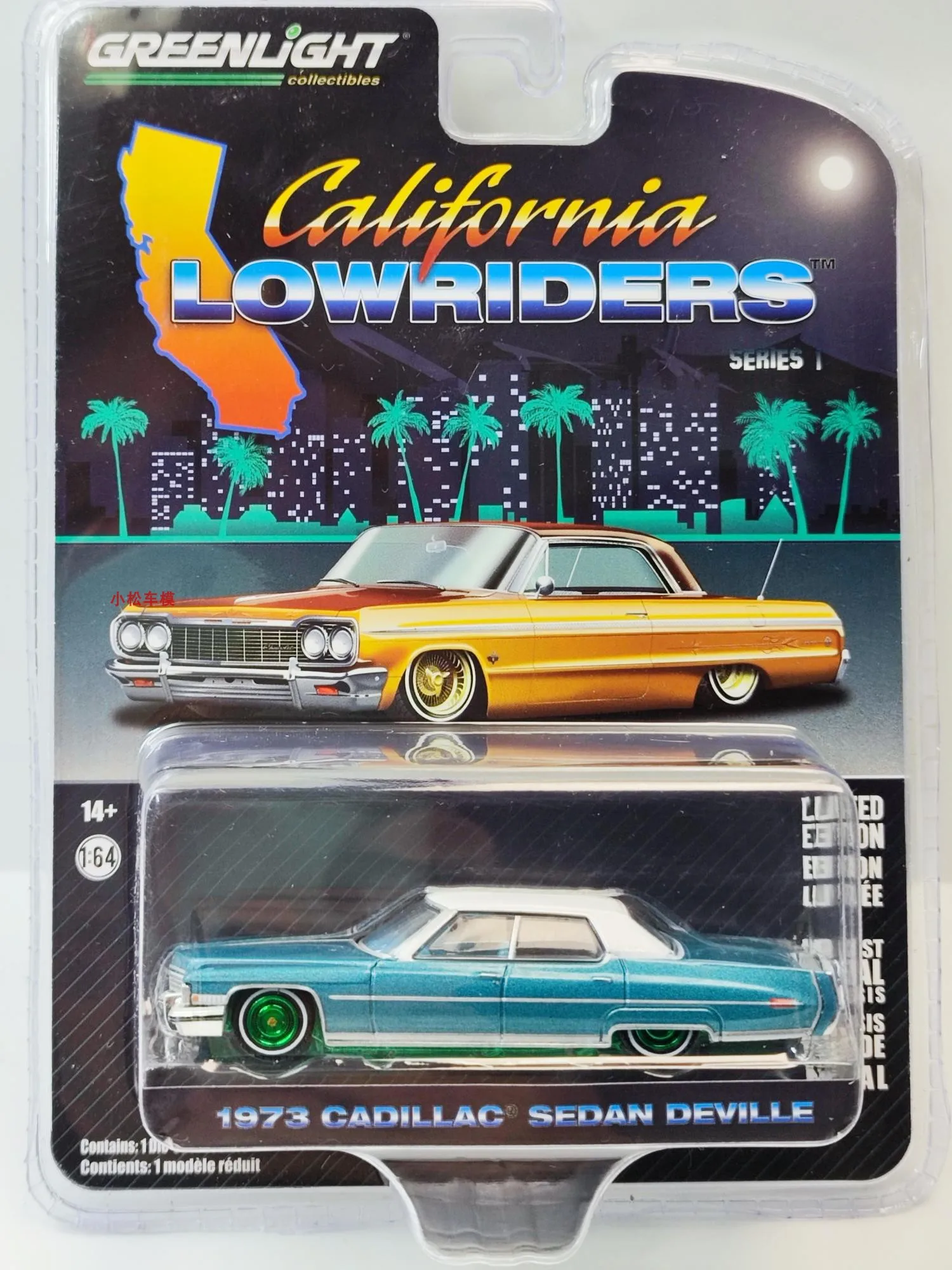 

Nicce 1:64 1973 Cadillac, DeVille Blue Green And White Roof Green Edition Collection Of Car Models