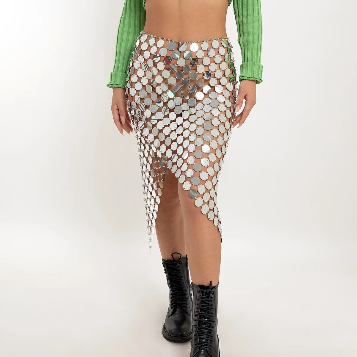 Black SHEIN ICON Women's Denim High-Low Pleated Slit Skirt