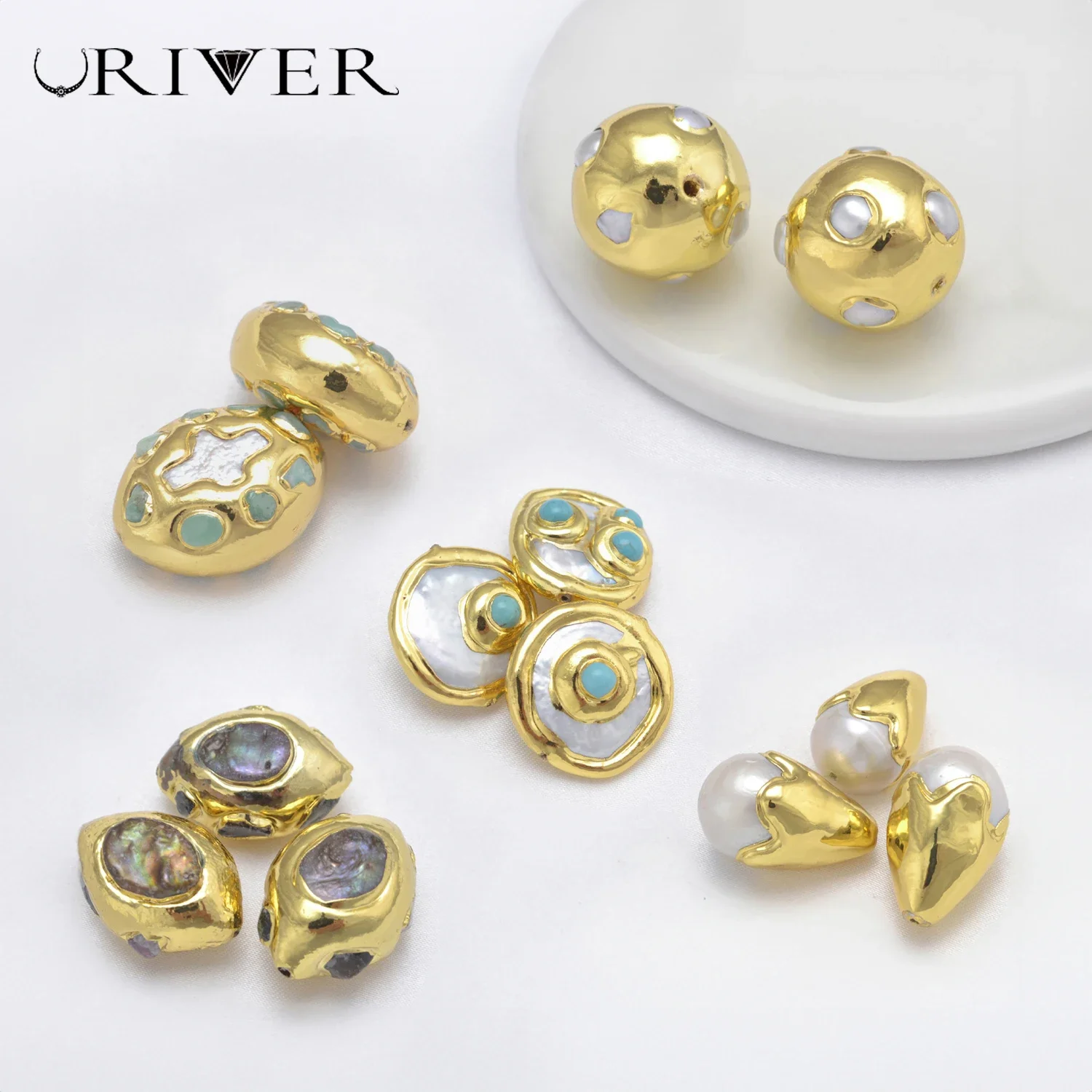 LJRIVER 5 Pcs Pearl Beads for DIY Jewelry Making Accessories Color Natural Pearls Whit Hole Beaded Parts for Necklace Bracelet