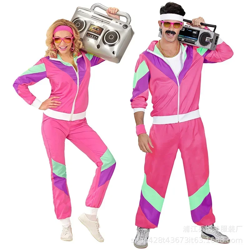 Halloween Couples Carnival Vintage Disco Retro Trend Party Cosplay Costumes 80s Sportswear for Adult Performence Clothes