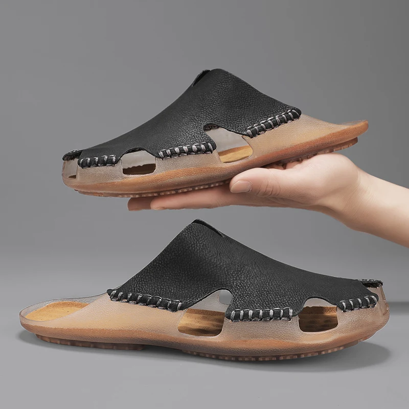 Handmade Men's Comfortable Sandals Durable Sole Slippers Suitable Outdoor Wear Half Drag Quick Dry Wading Aqua Shoes Flip-flops