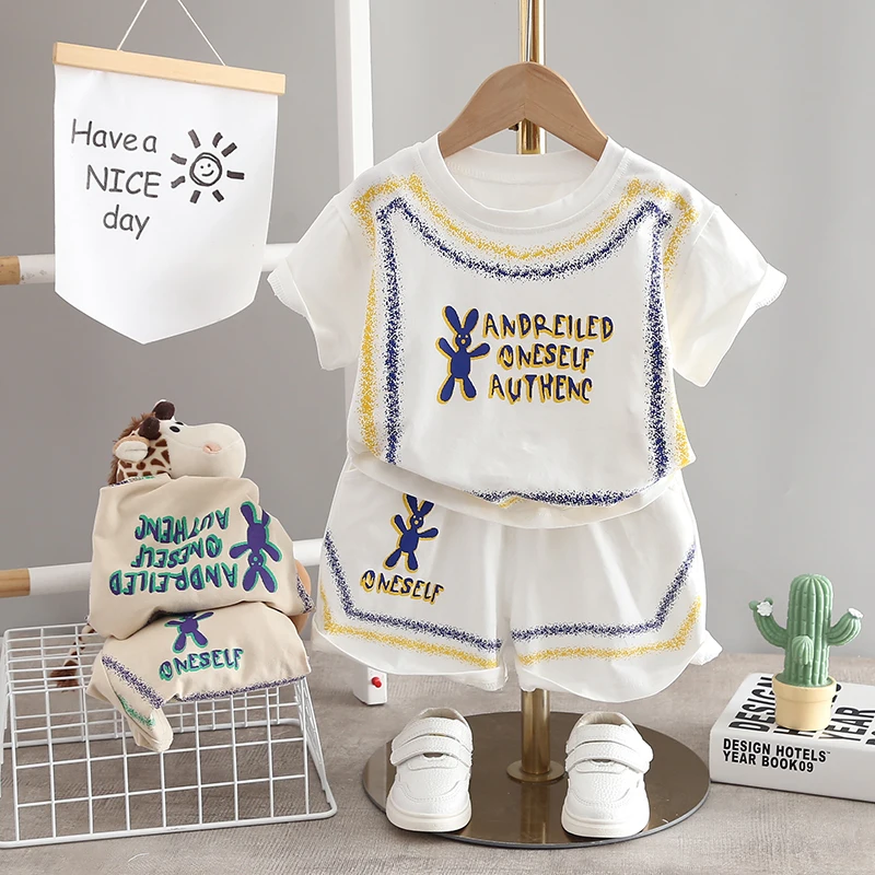 

Summer Fashion baby boys Clothing Sets Cartoon Print T-shirt+Shorts Two Piece Cotton kids girls Casual
