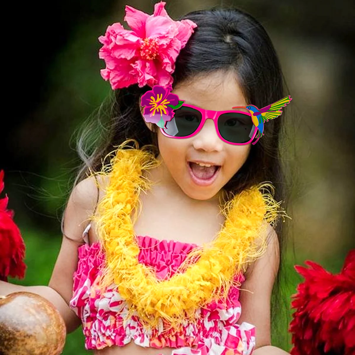 Flamingo Coconut Tree Luau Party Sunglasses Funny Hawaiian