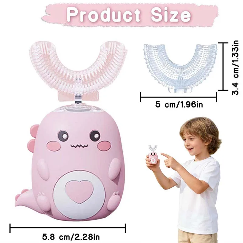 여행용 가정용 IPX7 무선 충전 자동 360도 치아 미백 실리콘 전동 칫솔 (어린이용)