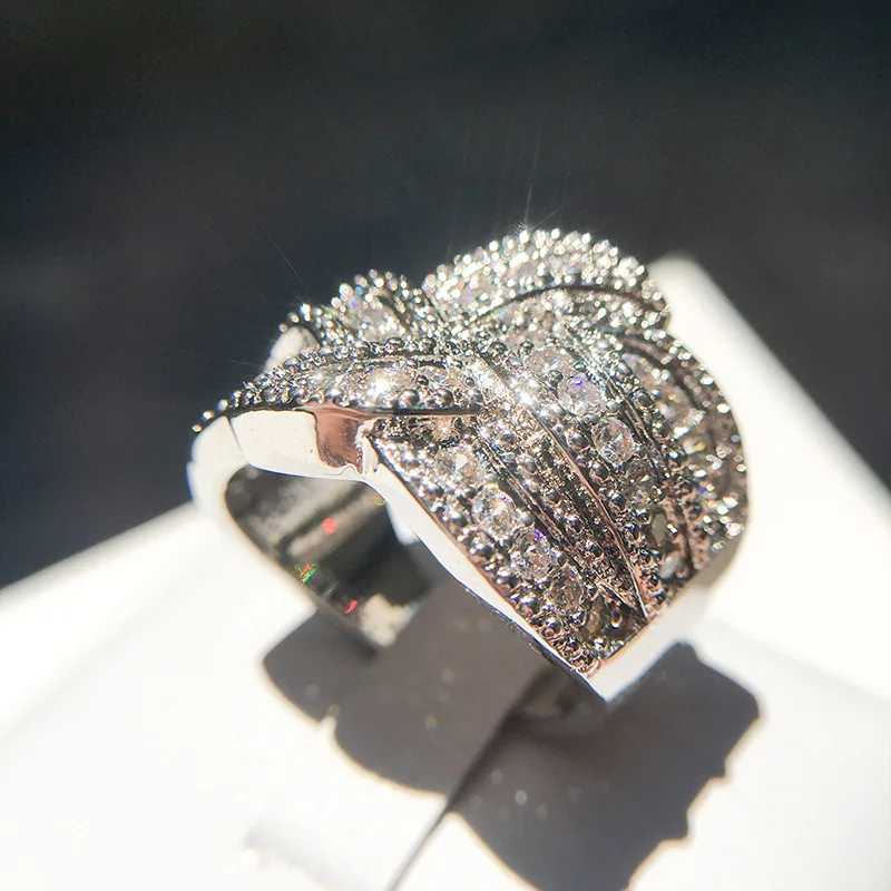 925 Sterling Silver Rings With CZ Zircon Stone For Women Fashion Weave Winding Wedding Engagement Rings Jewelry Gift