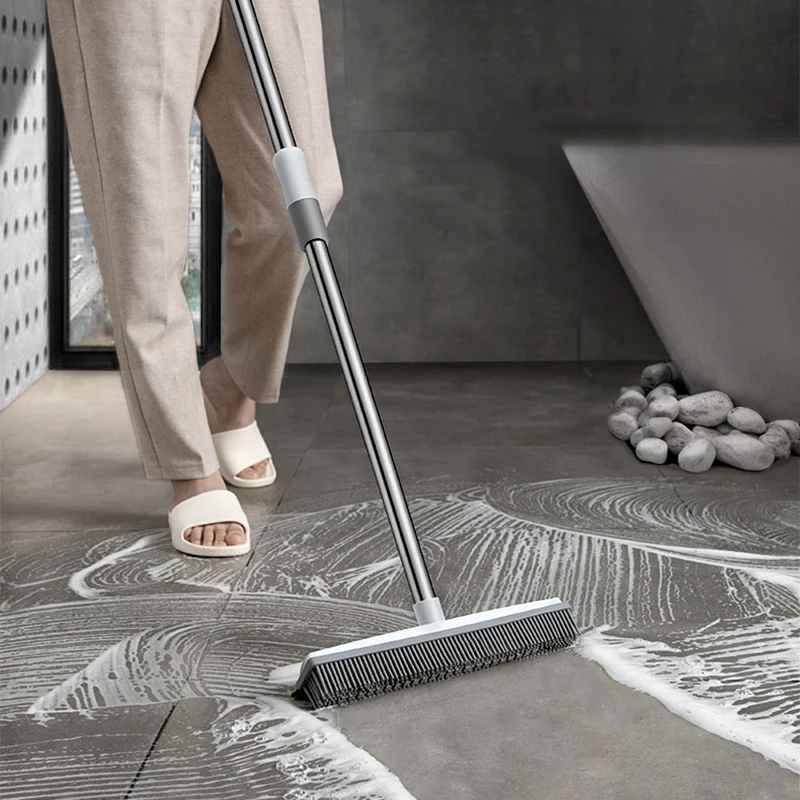 Broom Carpet Rake With Squeegee Long Handle For Pet Hair Fur