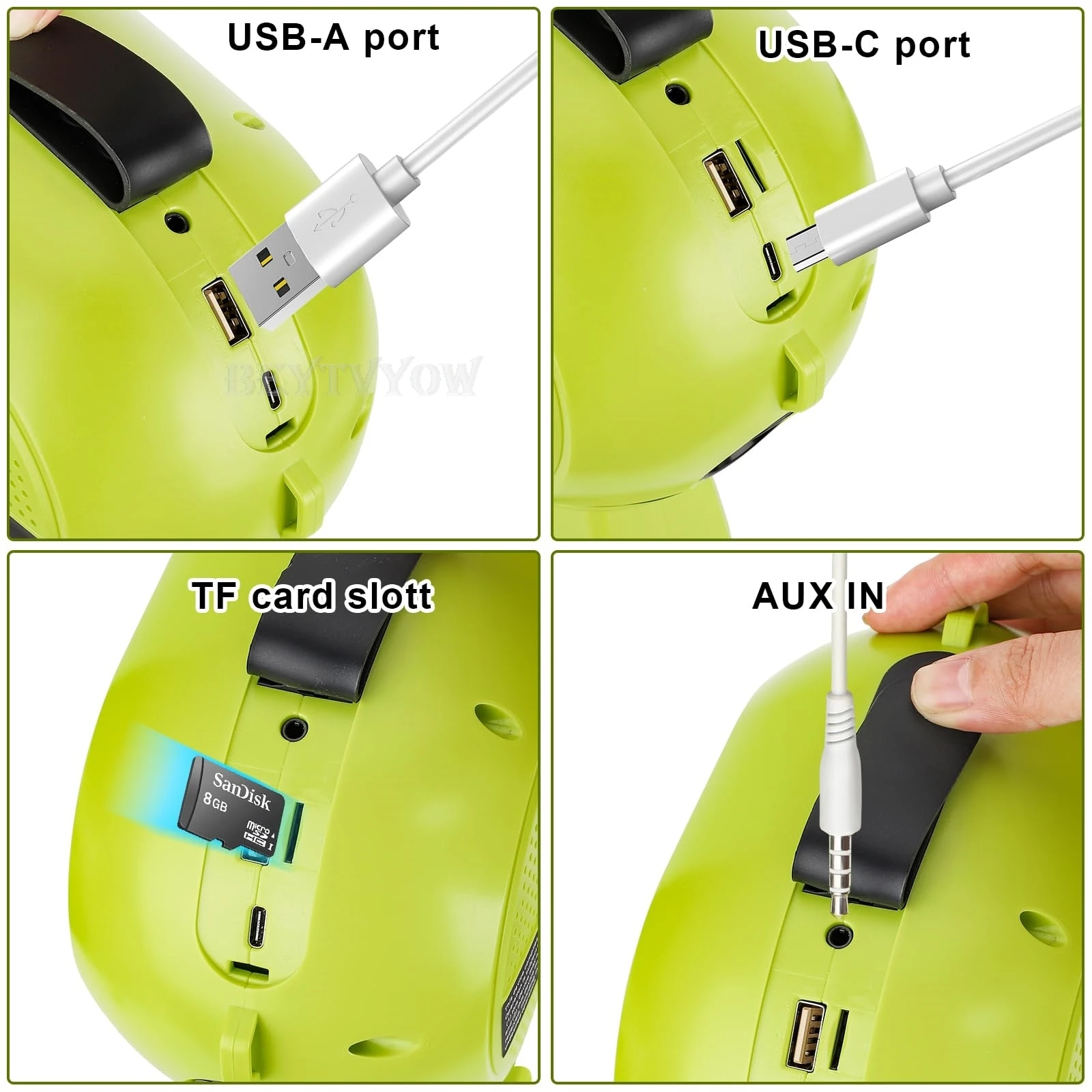 Cordless Bluetooth Speaker Compatible with Ryobi 18V Battery with LED Light USB-