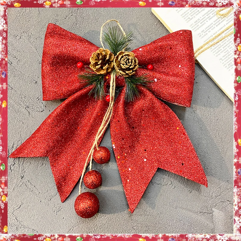 ChristmasGoldDustLargeRibbonBowXmasTreeHangingDecoration
