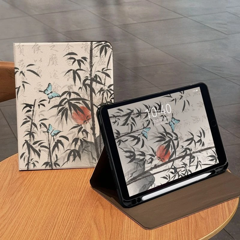 Bamboo Ink Painting iPad Case with Pencil Holder