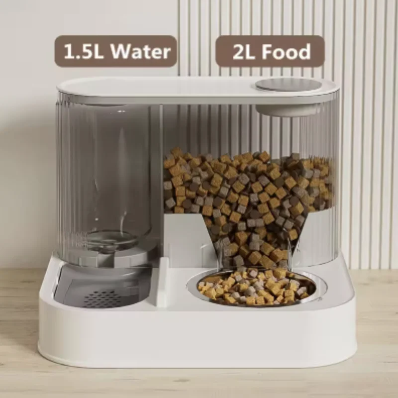New 2 In 1 Stainless Steel Automatic Pet Feeder And Water Dispenser Double Bowl Anti Leakage Food Water Bowl For Cats And Dogs_voghion.com