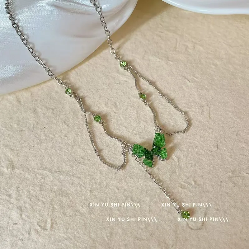 2024 جديد الحلو الأخضر التدرج فراشة شرابة الطبقات...