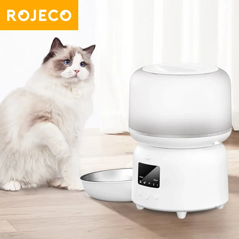 

ROJECO Automatic Cat Feeder 3L Smart Pet Food Dispenser WiFi Button Auto Dog Feeder For Cats Pets Remote Control Feeding Supply