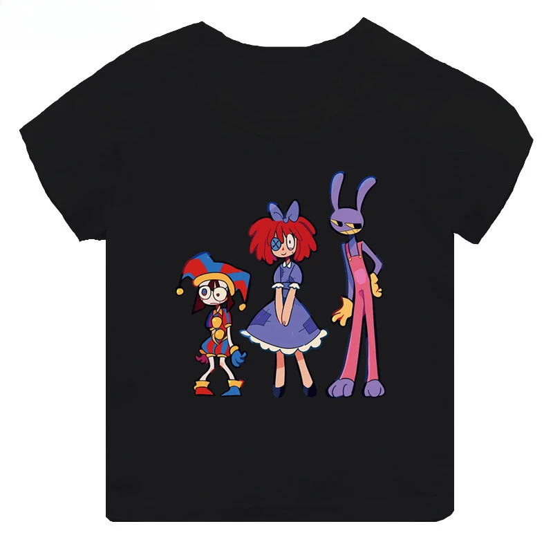 Hot Sale The Amazing Digital Circus Print Kids T-shirt Girls Clothes Baby Boys Black Short Sleeve Cotton T Shirt Children Tops 6