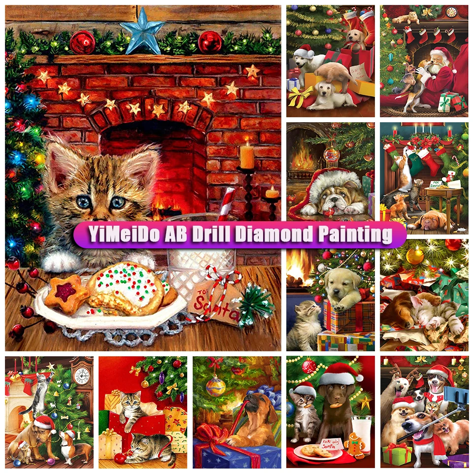 

YIMEIDO Christmas AB Diamond Paintings Kit Animal Handmade Zipper Bag Christmas Tree Dog Cat Diamonds Embroidery Home Decor Gift
